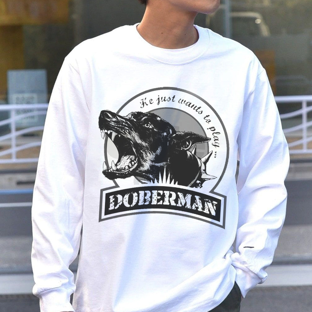 Doberma Men's Dog Print Long Sleeve T-Shirts-A