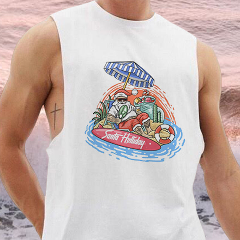 Santa Holiday Christmas Print Men's Singlet