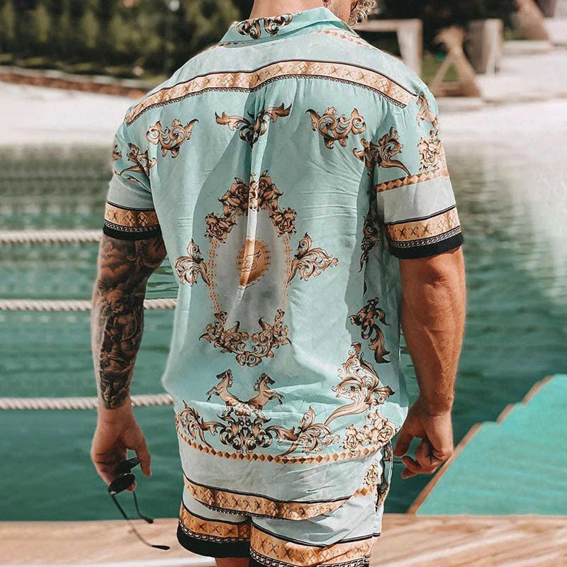 Men's Hawaiian Style Beachwear Outfits Shirt Sets