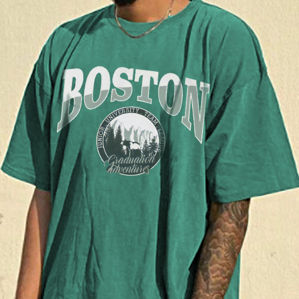 Boston Alphabet Graphic Print Men's T-Shirt