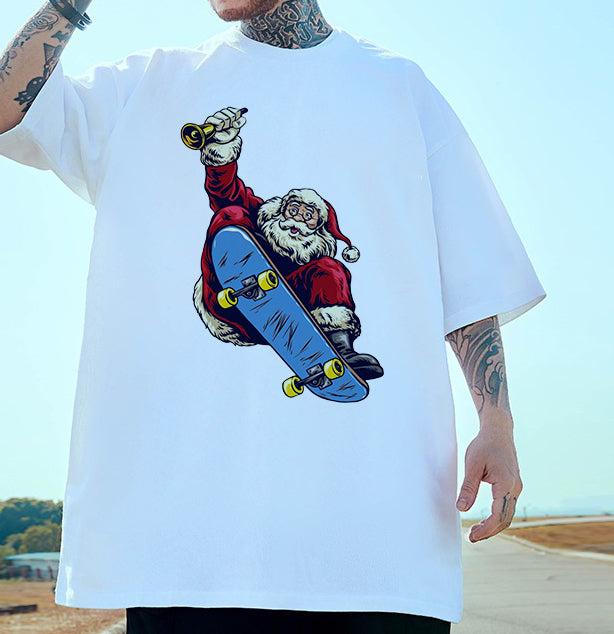 Skateboarding Santa Claus Men's Cotton T-shirt