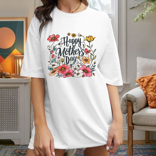 Women's Mother's Day Floral Print Oversized T-shirt