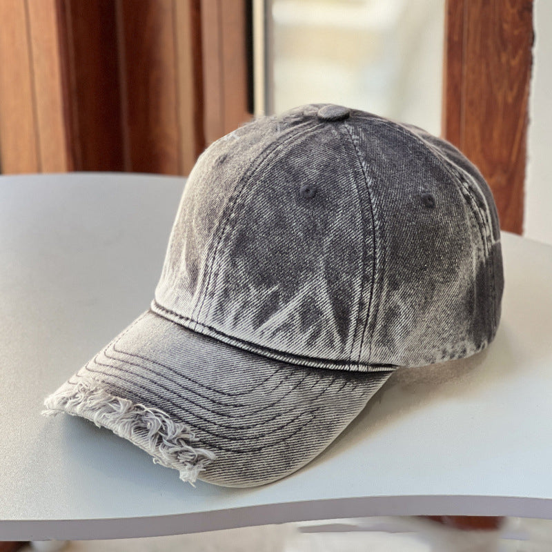Retro Solid Color Washed Ripped Cap Hat
