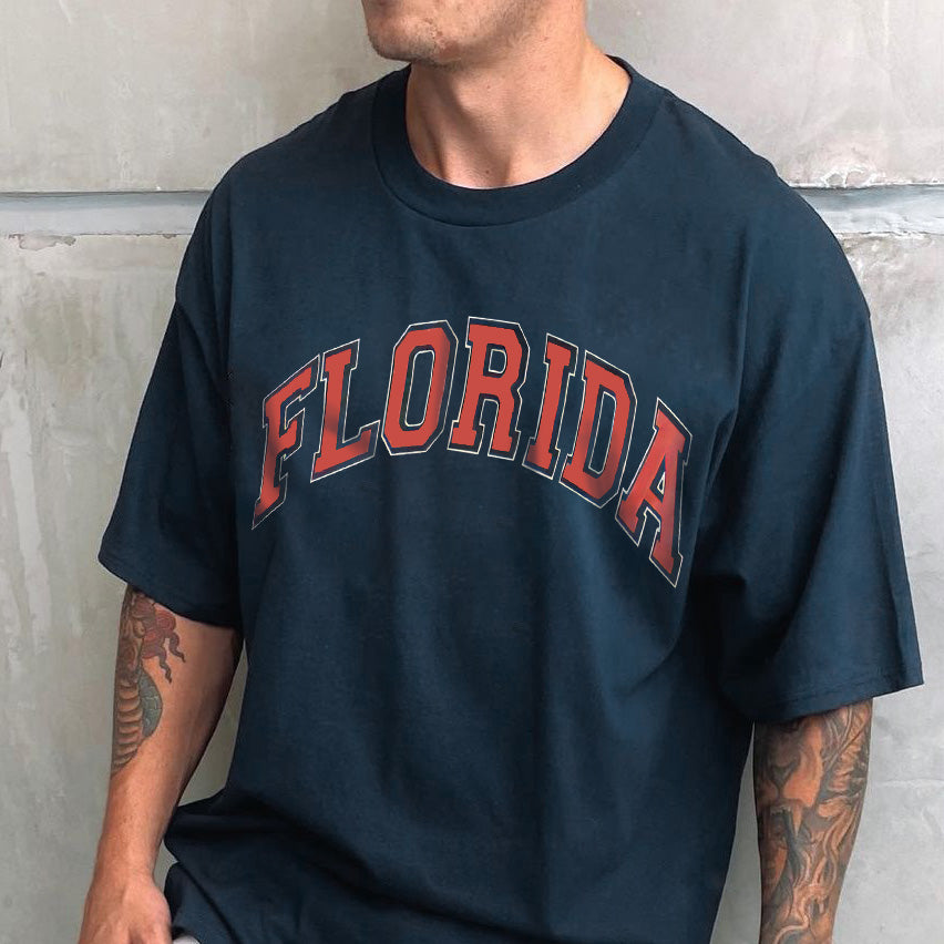 Florida Alphabet Print Short Sleeve Loose Men's T-Shirt