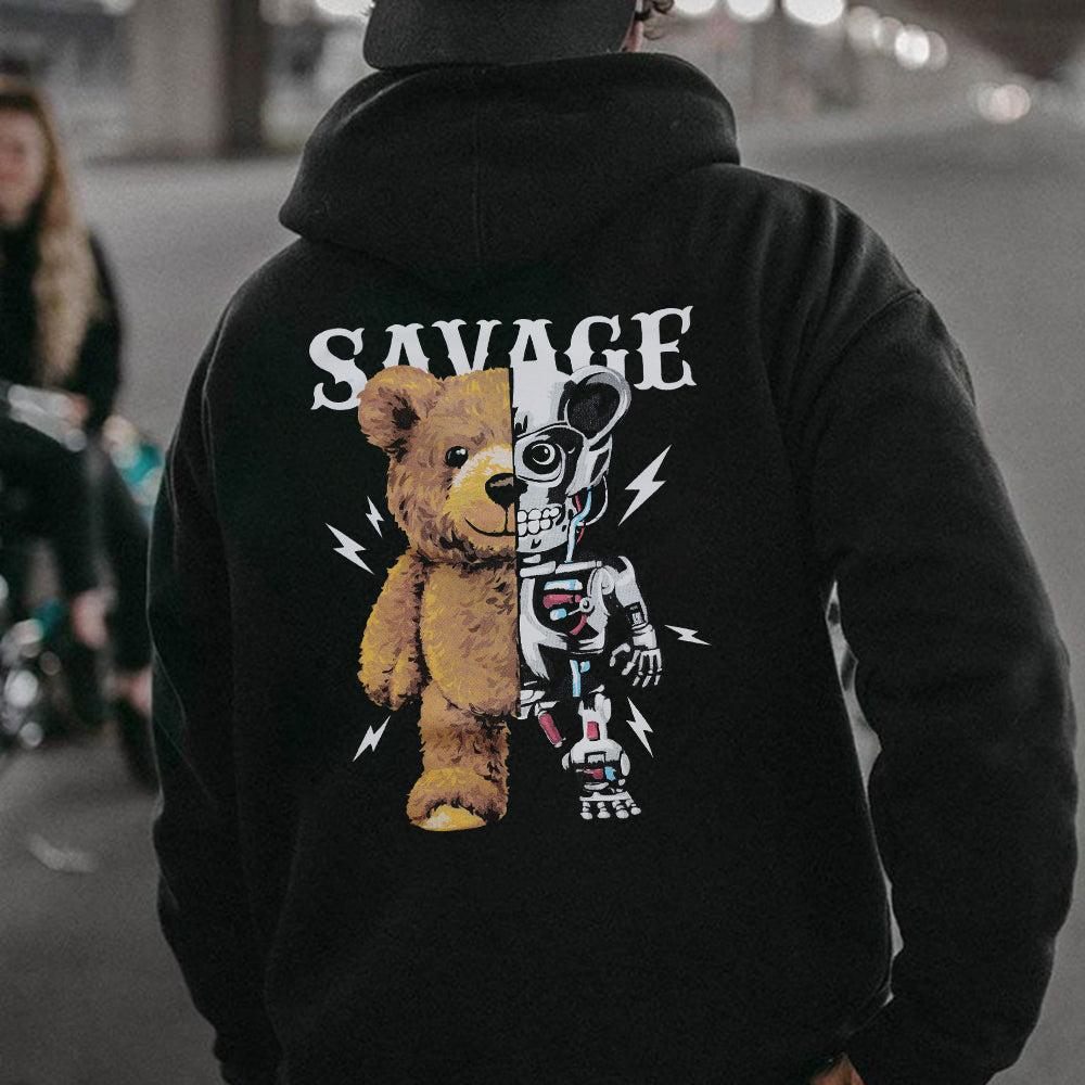 Clearance-Savage Bear Print Men's Hoodie-2XL
