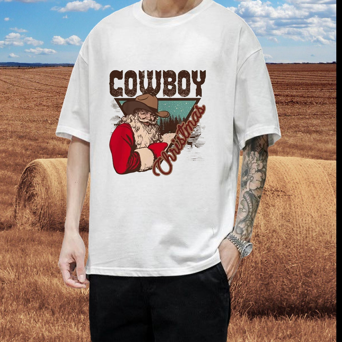 Christmas Cowboy Men's Cotton T-shirt