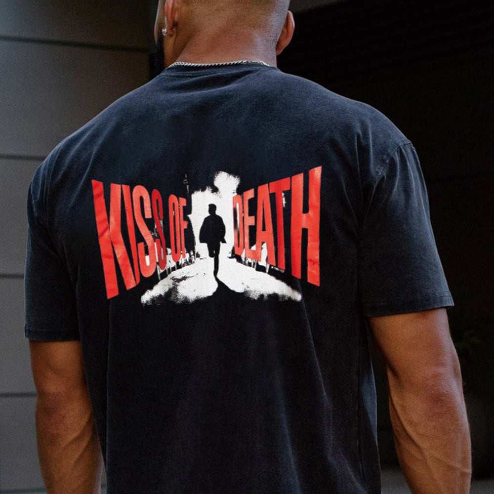 Kiss Death Print Casual Loose Men's Short Sleeve T-Shirt