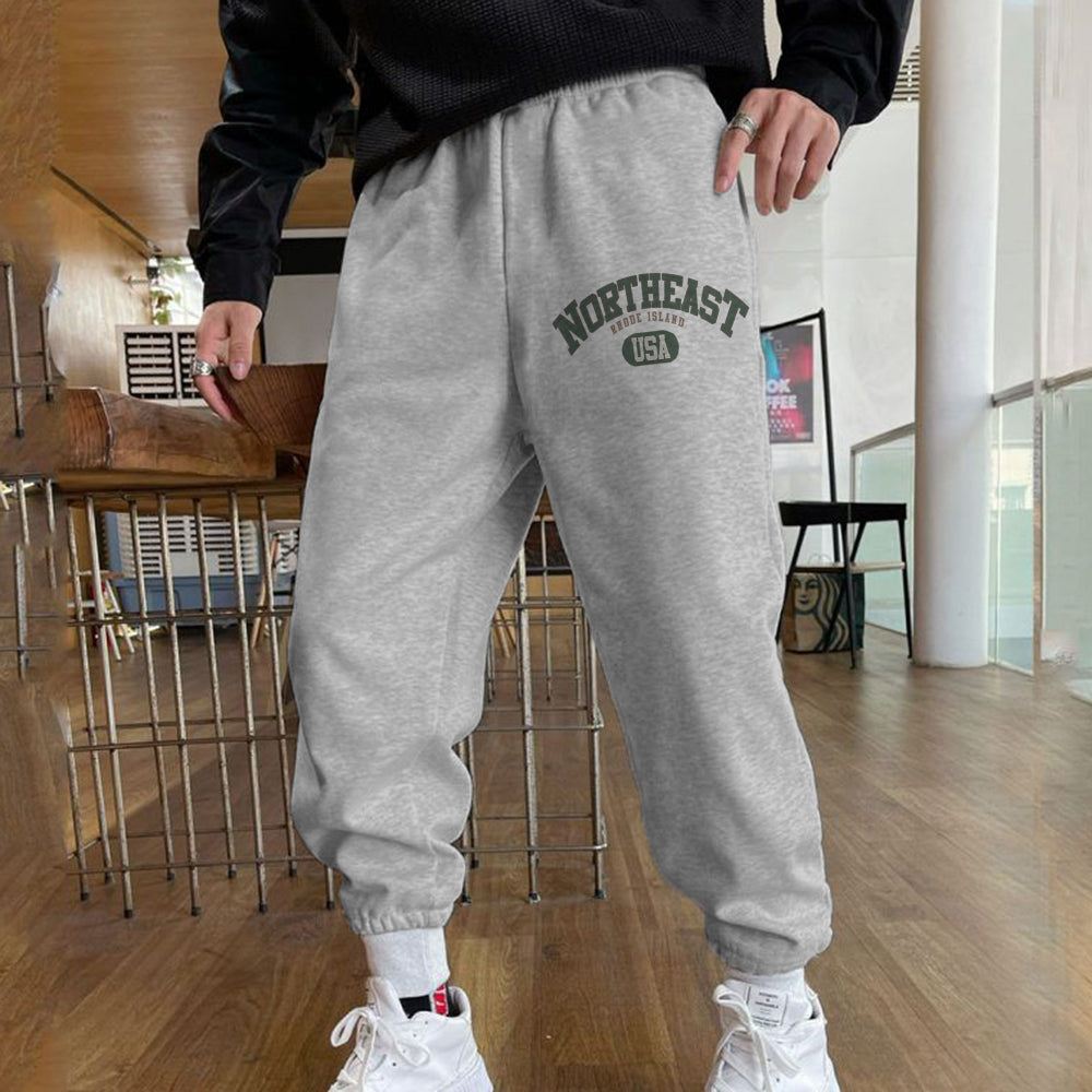 Northeast USA Men's Casual Elastic Waistband Fleece Sweatpants