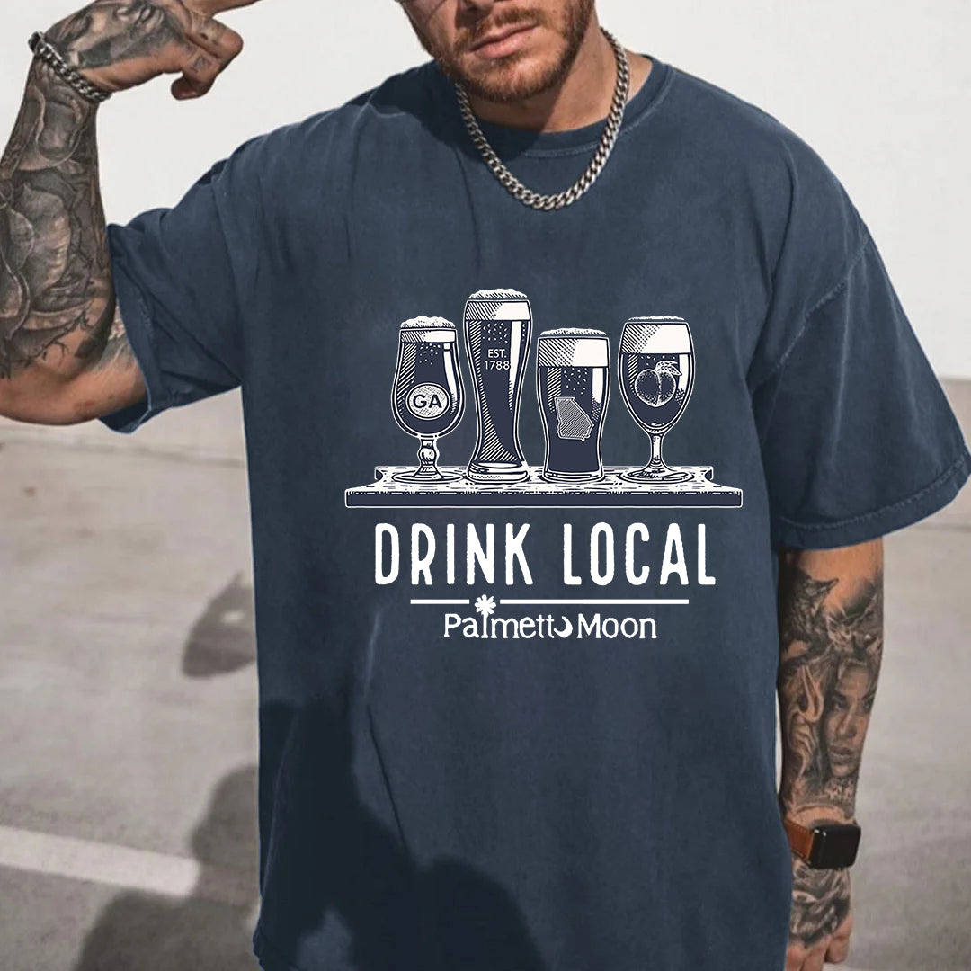 Clearance-Drink Local Men's Cotton T-shirt Navy