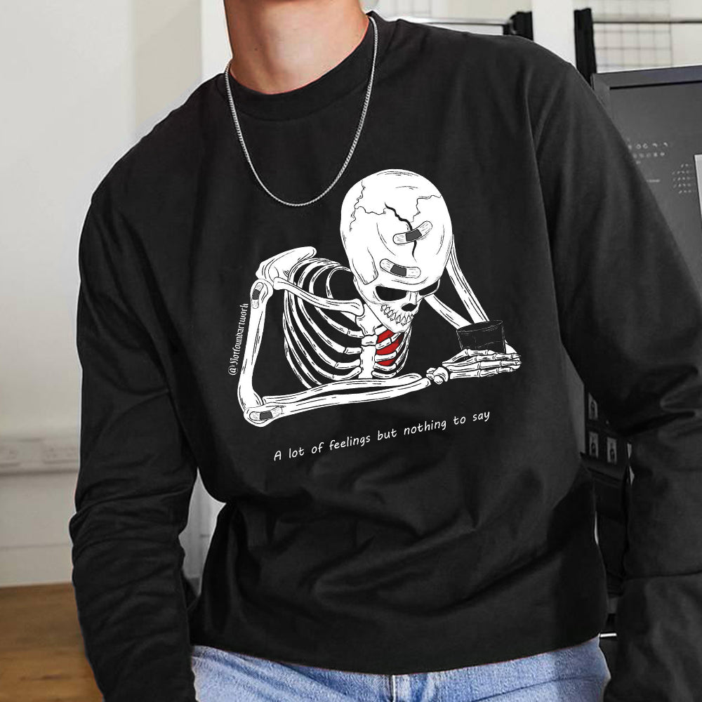 Skull Graphic Casual Long Sleeve Men's T-Shirt-B
