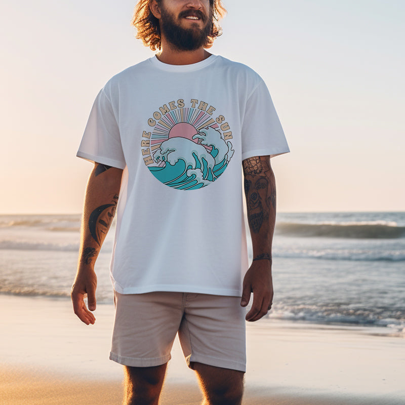The Great Ocean Wave and Sun Print Men's Tee
