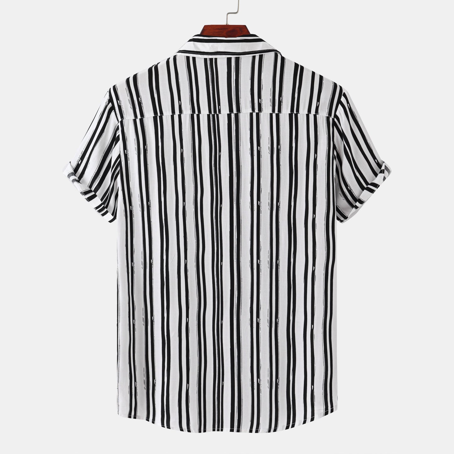 Clearance-Stripe Print Short Sleeve Shirt-L