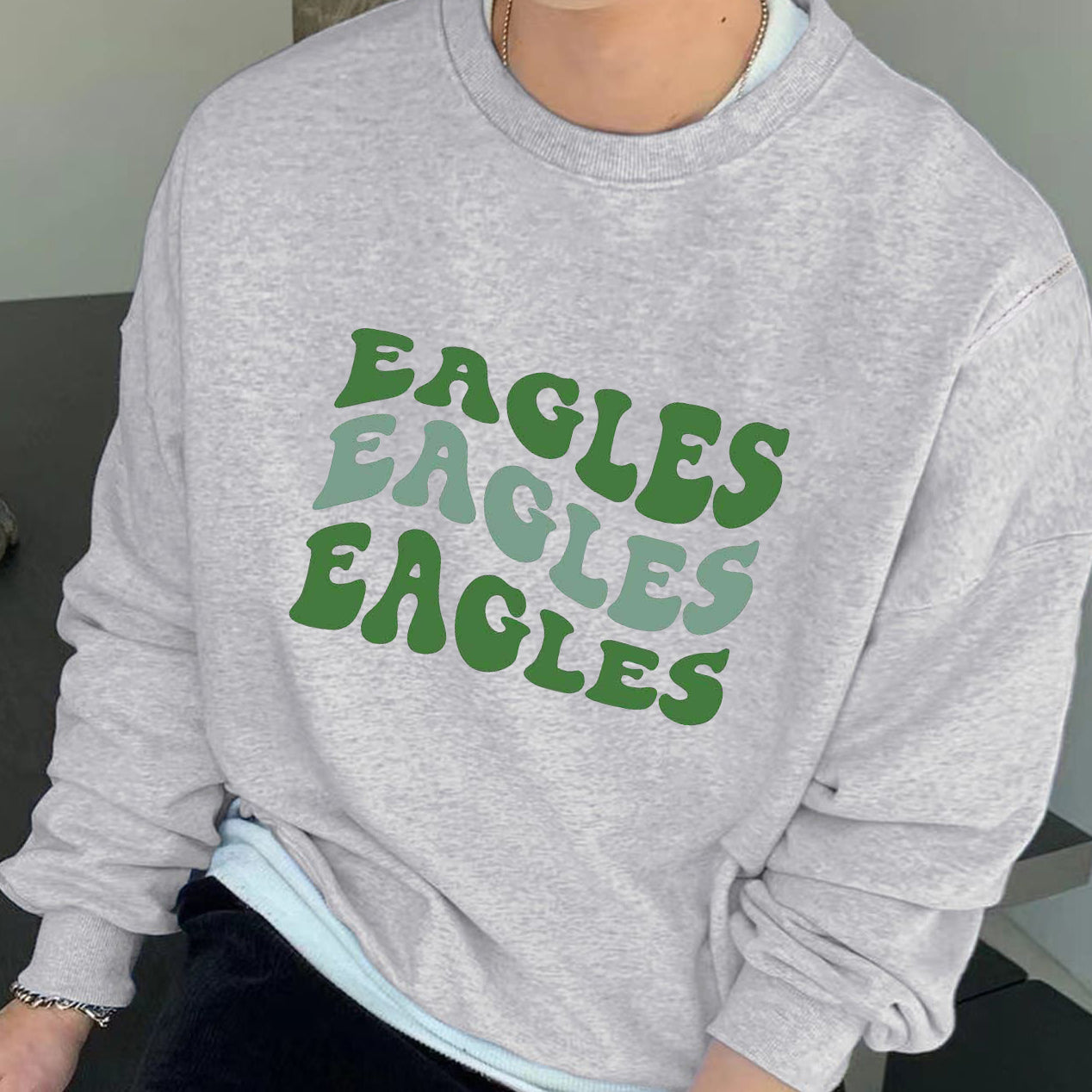 Eagles Letter Print Men's Crew Neck Sweatshirt