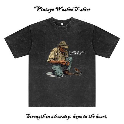 Farmer With a Bird Men's Washed Black Cotton Tee