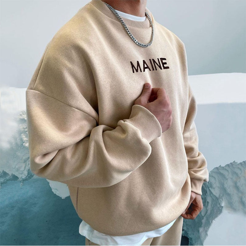 Maine Solid Color Round Neck Sweatshirt