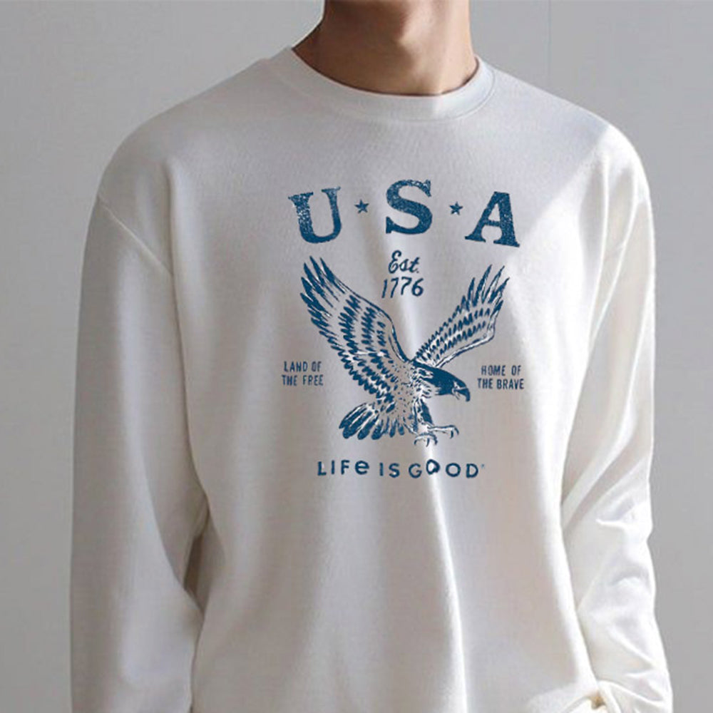 USA Eagle Print Men's Loose Long Sleeve T-Shirts-B