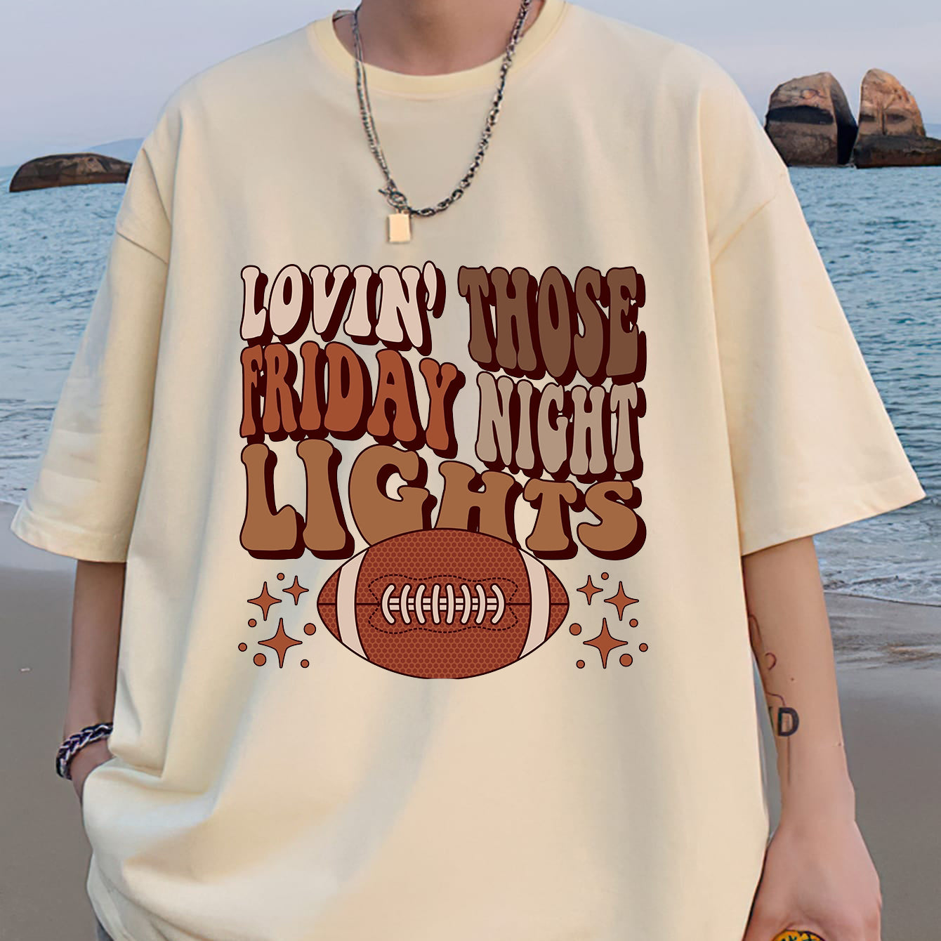 Football Friday Night Print Cotton T-shirt