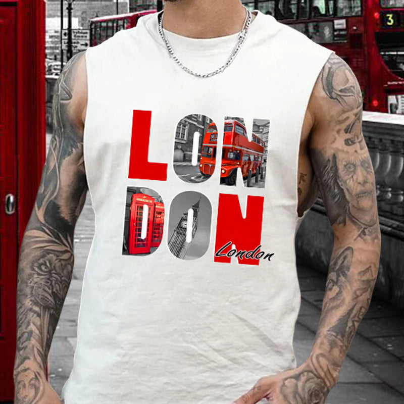 Men's London City Print Tank Top-B