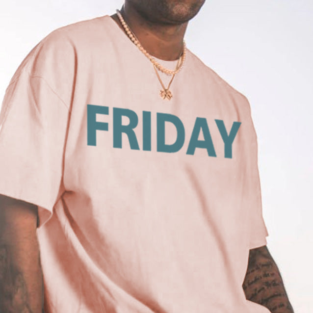 Friday Letters Print Short Sleeve Loose Men's T-Shirt