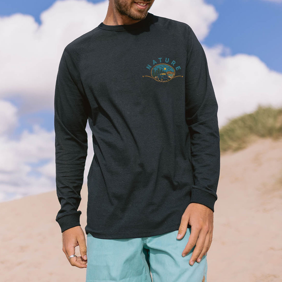 Nature Men's Vacation Casual Long Sleeve T-Shirts-A