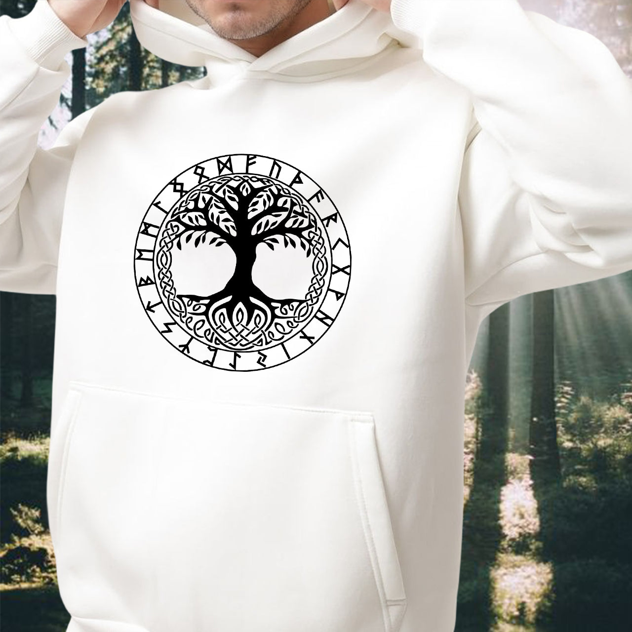 Nordic Mythology Yggdrasil Tree Printed Fleece Hoodie