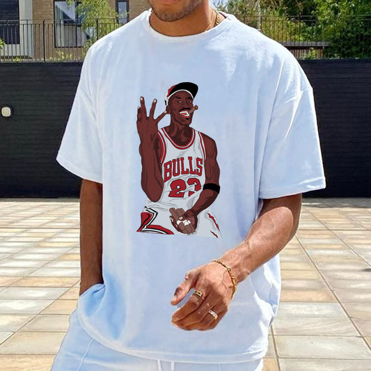 Basketball Legend Jordan's Cartoon Portrait Men's Tee
