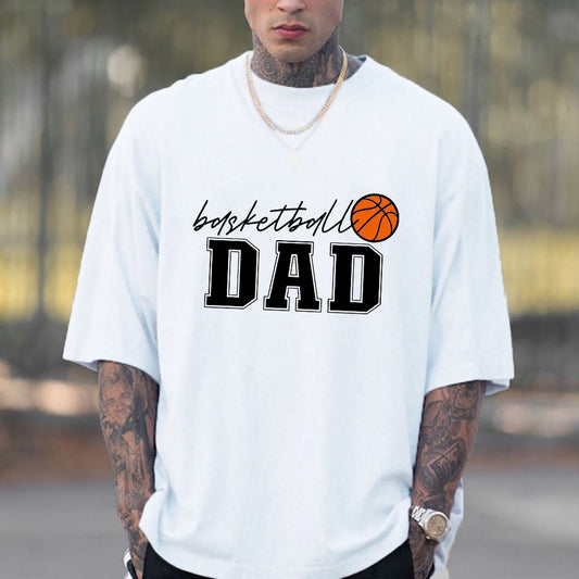 Sporty Basketball Dad Hoops and Letters Print Tee