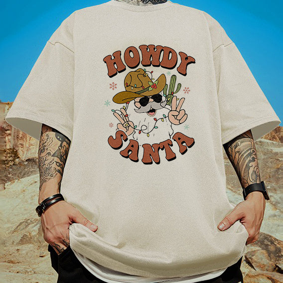 Howdy Santa Claus Print Cotton Tee