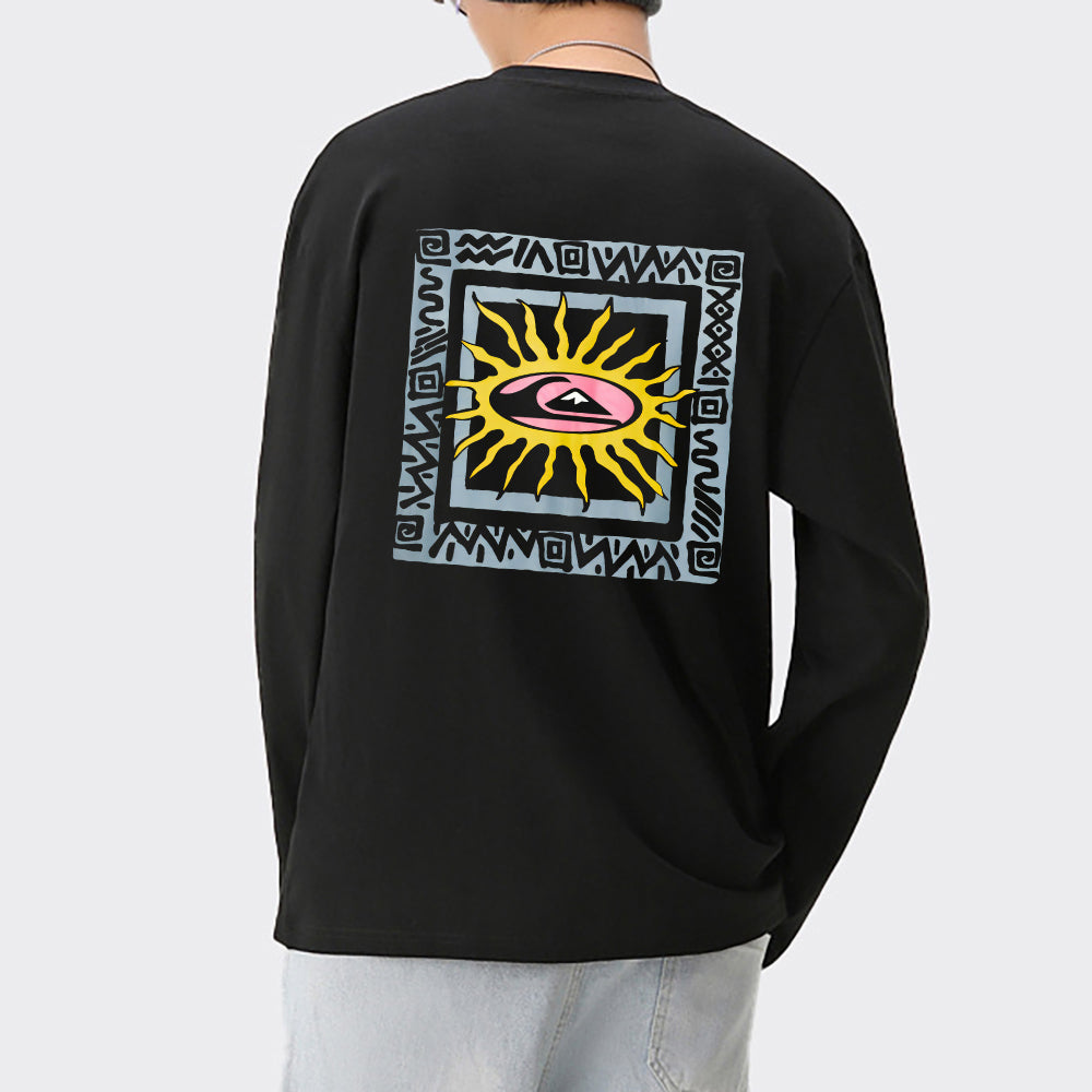 Abstract Patterned Long Sleeve Cotton Tee-B