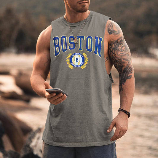 BOSTON Graphic Print Men's Crew Neck Casual Tank Top