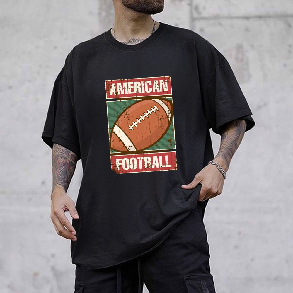 Vintage American Football Distressed Print Men's Cotton T-shirt