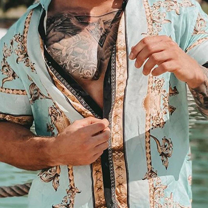 Men's Hawaiian Style Beachwear Outfits Shirt Sets