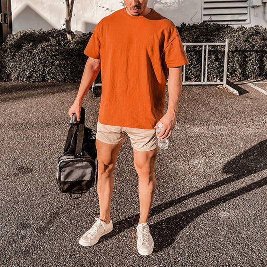 Orange Color Loose Short Sleeve Men's T-Shirt