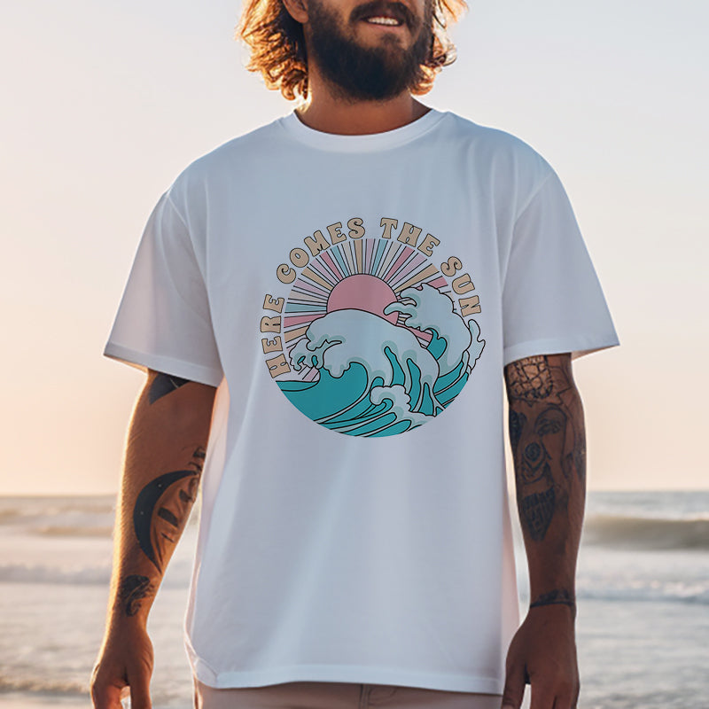 The Great Ocean Wave and Sun Print Men's Tee