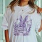 Women's Purple Blooms and Bunny Print Cotton T-shirt