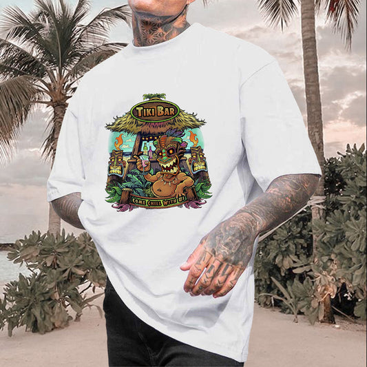 Tropical Vibes Tiki Bar Print Men's Oversized T-shirt