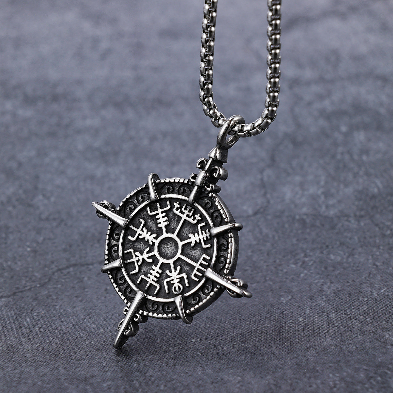 Retro Viking Rune Protection Pendant Stainless Steel Necklace