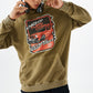 Heavyweight Stonewashed Distressed Hoodie with Car Print