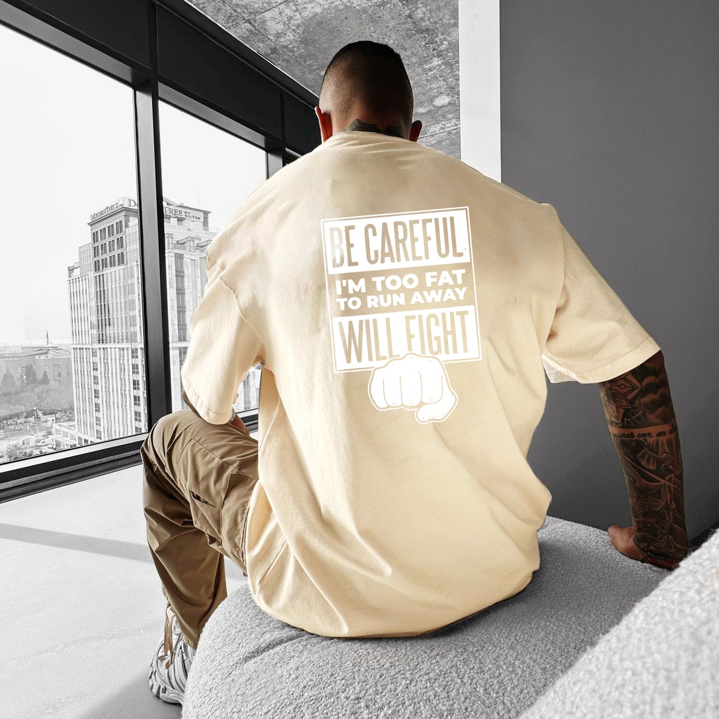 Be Careful Will Fight Print Men's Cotton T-shirt