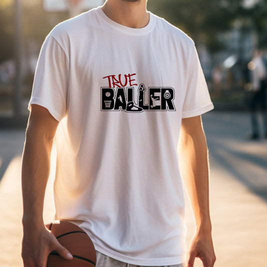 Basketball-inspired True Baller Letter Print Tee