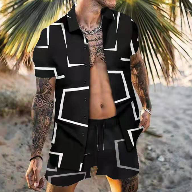 Clearance-Geometric Print Beach Suit-XL,2XL,3XL