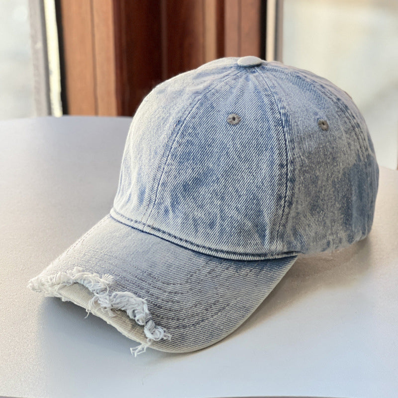 Retro Solid Color Washed Ripped Cap Hat