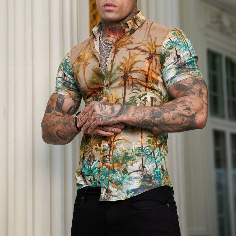 Lapel Short Sleeve Printed Resort Shirt