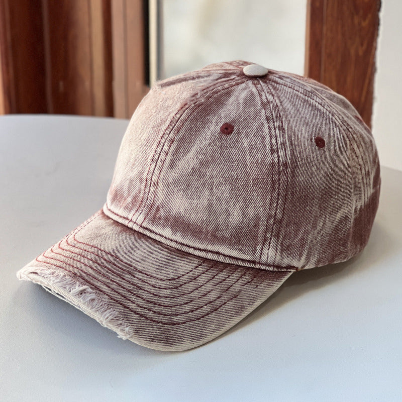 Retro Solid Color Washed Ripped Cap Hat