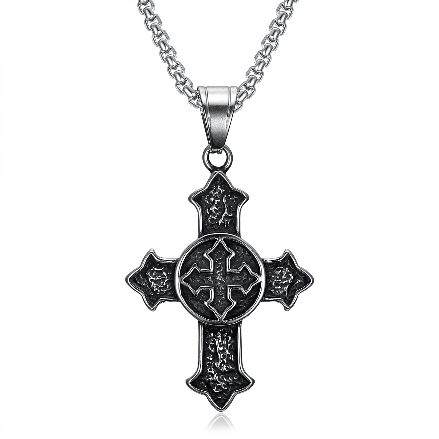 Vintage Medieval Knight Men's Cross Pendant Stainless Steel Necklace