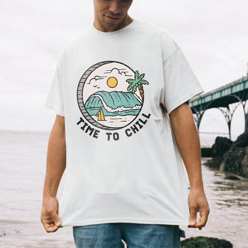 Time to Chill Ocean Wave Print Men's Tee