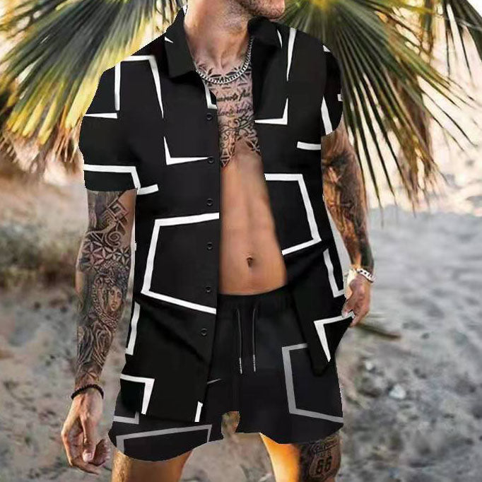 Clearance-Geometric Print Beach Suit-XL,2XL,3XL