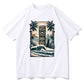 Tropical Beach Tiki Statue with Surfboard Men's Tee