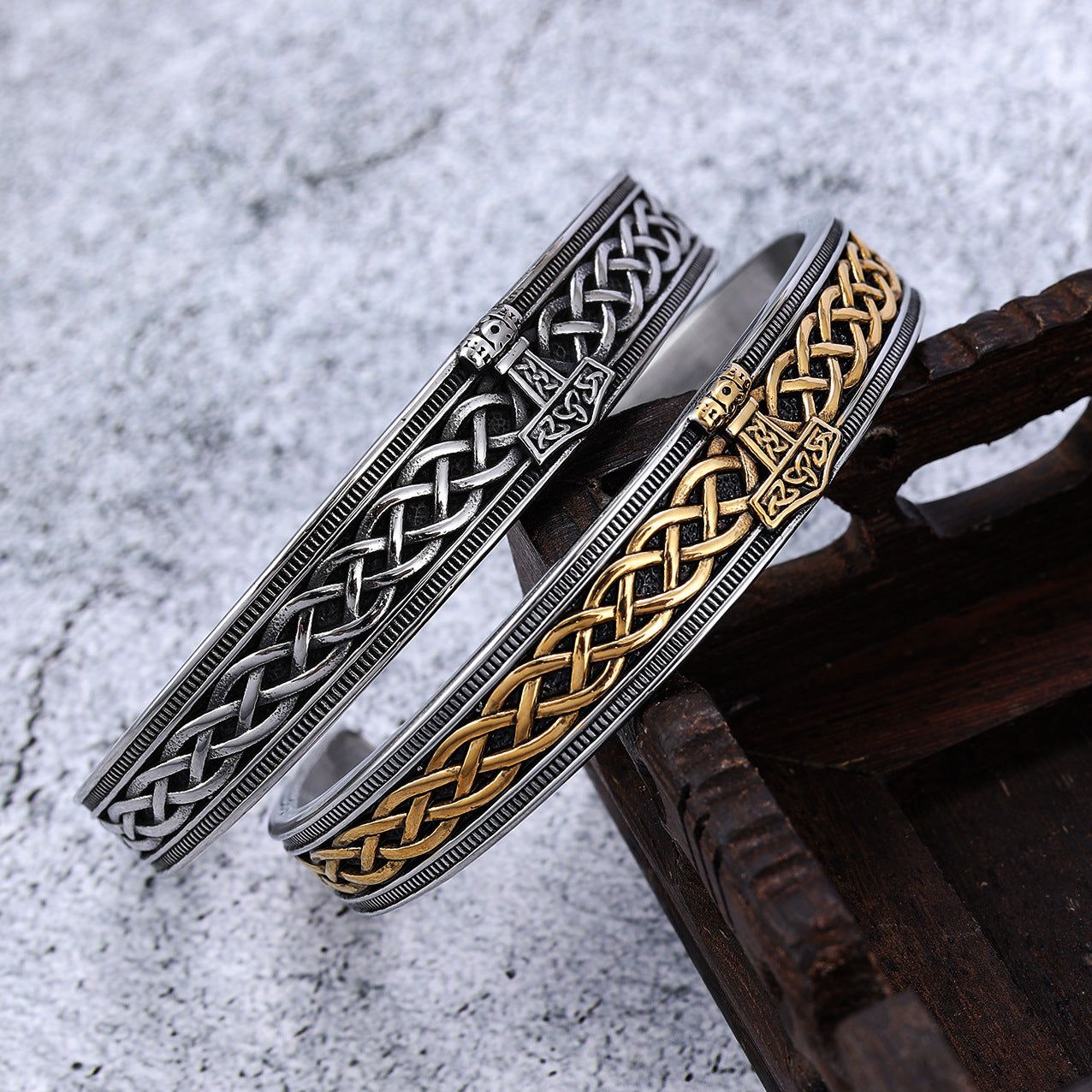 Norse Viking Rune Symbol Stainless Steel C-shaped Open Bangle Bracelet