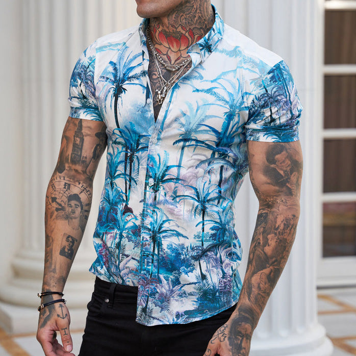 Lapel Short Sleeve Printed Resort Shirt